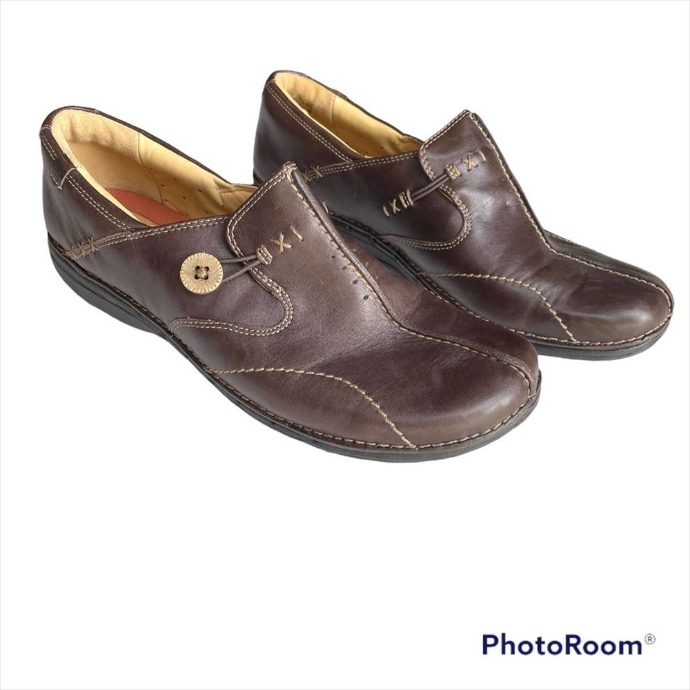 Clarks Structured Un Loop Leather Loafer Brown Si… - image 1
